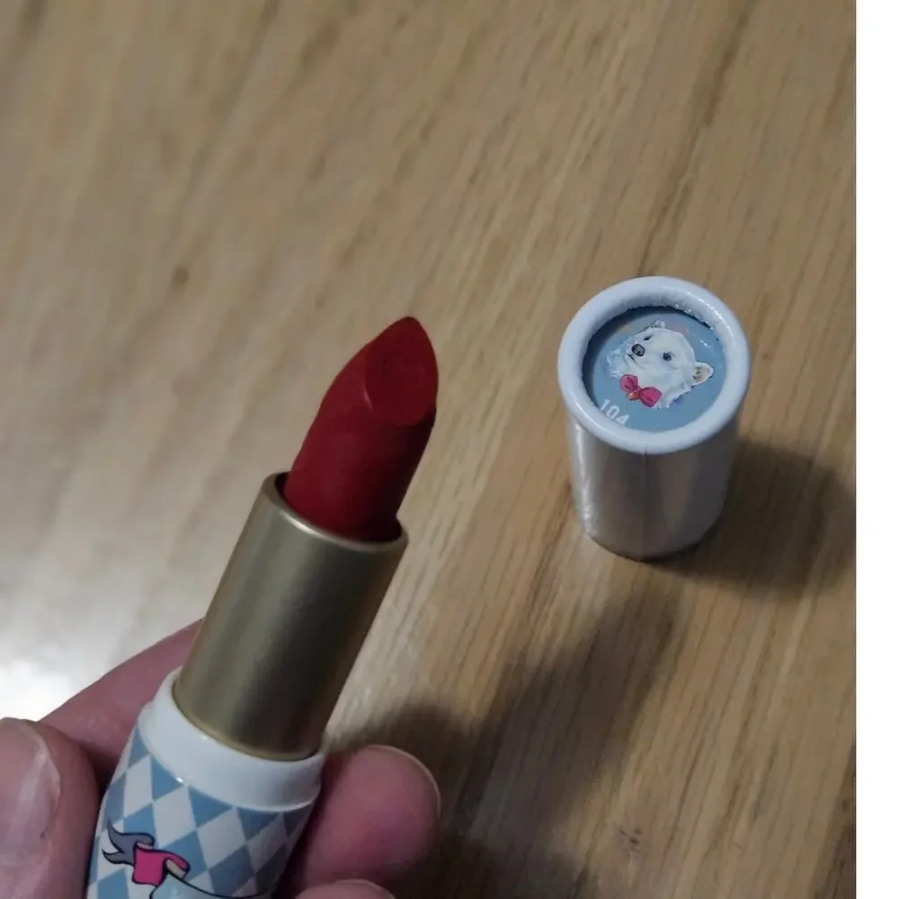 Yuri Chika Brave Bear #104 Red Lipstick Heart Embossed Kawaii NEW Asian Beauty